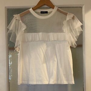 Chic White Sheer Ruffle Sleeve Blouse